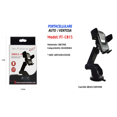 Portacellulare A Ventosa Per Smartphone Universale Da Auto In Pvc Maxtech Pt-c015