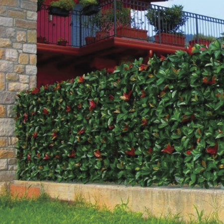 Siepe artificiale 3D Photinia rossa decorazione per balconi e giardino anti uv 1 x 1 Mt