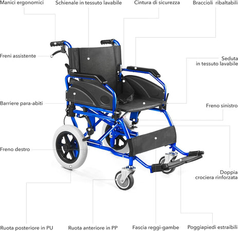 Sedia a Rotelle Pieghevole Super-Leggera Da Transito in Alluminio