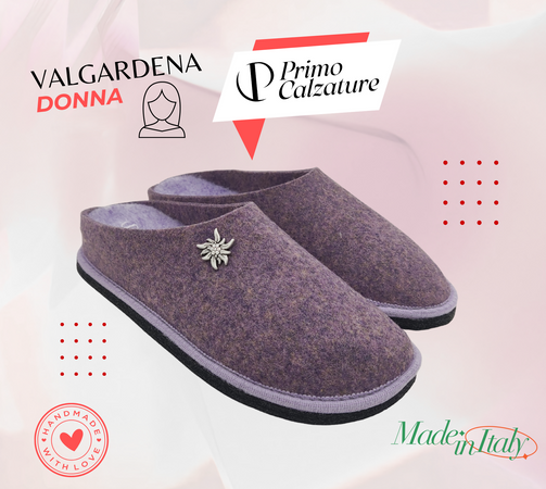 Primo Calzature Ciabatte Donna ValGardena Pantofole Invernali da Casa in Lana, Suola in Feltro con Plantare Estraibile