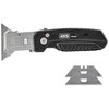 Coltello a serramanico flessibile con lame trapezoidali sostituibili, funzione raschietto integrata e portalame