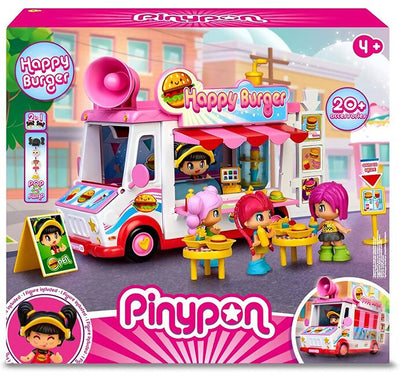 Pinypon - happy burger, playset ristorante e veicolo, include 1 bambola, accessori, per bambine e bambini dai 4 anni, famosa (700017210), multicolore