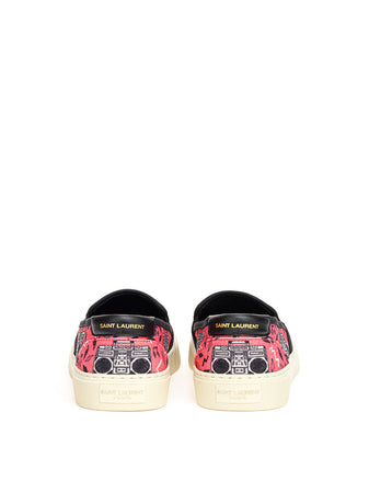 Saint Laurent Slip on in Canvas Rosa con Stampa Radio da donna