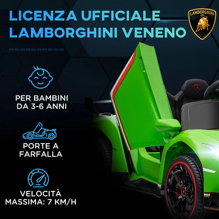 Macchina Elettrica per Bambini Lamborghini Veneno 12V con Telecomando, Età 3-6 Anni, Verde FG4370-279V90GNFG4