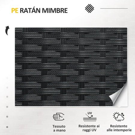 Salotto da Esterno Rattan PE con Divanetto, 2 Poltrone con Cuscini e Tavolino in Vetro, Nero e Grigio 860-331V00GY