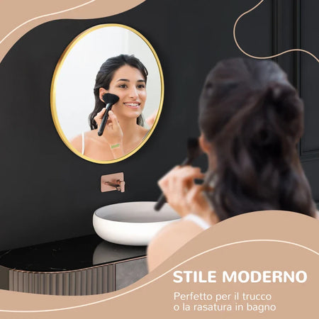 Specchio Bagno Rotondo con Cornice da Parete in Lega di Alluminio, Ø50x2cm, Oro WF5834-394V01GDWF5