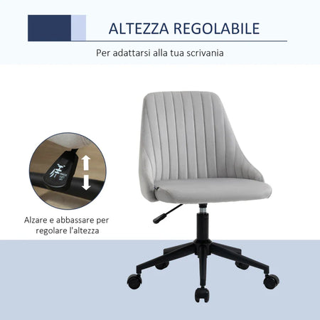 Sedia da Ufficio in Velluto Grigio con Altezza Regolabile, Sedia Ergonomica Girevole a 360° e Ruote, 50x58x77-87cm JH1921-488GYHJ1