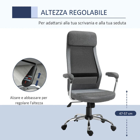 Sedia da Ufficio Ergonomica Girevole, Altezza Regolabile e Dondolamento, Poltrona in Tessuto a Rete 65x67x119-129cm Grigio DF4921-385CGFD4