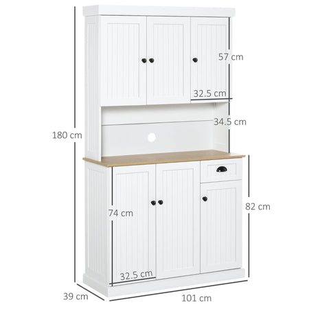 credenza alta armadio Mobile per microonde Dispensa Cucina in Legno con Armadietti e Cassetto Stile Country, 101x39x180cm, Bianco  soggiorno salotto sala pranzo F835-112V83WTA