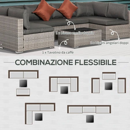 Set Salotto da Esterni 4 Pezzi con 3 Divani e 1 Tavolino da Caffè, in Rattan PE, Cuscini Inclusi 860-221
