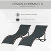 Set 2 Sdraio da Giardino Pieghevoli, Lettino Prendisole in Alluminio e Textilene, 61x165x63cm 84B-540