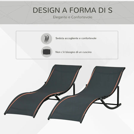 Set 2 Sdraio da Giardino Pieghevoli, Lettino Prendisole in Alluminio e Textilene, 61x165x63cm 84B-540