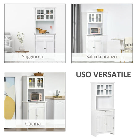 credenza alta cucina Mobile Dispensa Alto con 2 Armadietti, Ripiani Regolabili e Piano d'Appoggio, in MDF, 70x40x164 cm, Bianco , mobile multiuso ingresso camera bagno F835-343A
