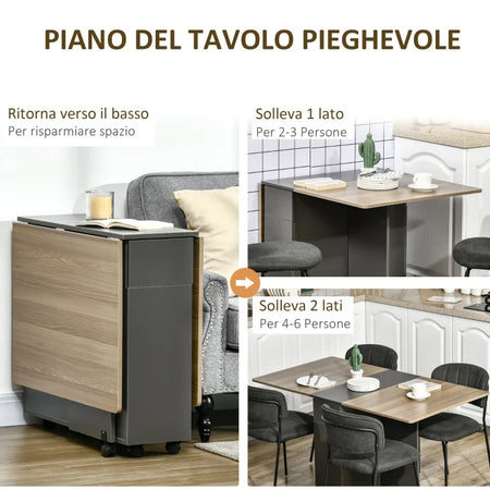 Tavolo Pieghevole da Pranzo in Truciolato con 2 Cassetti, 1 Armadietto, max. 6 Persone, 140x76x76 cm TW9835-605TW9