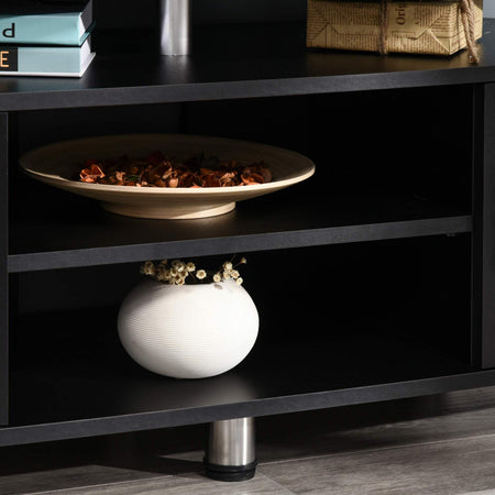 Mobile Porta TV Classico Soggiorno HOMCOM con 2 Ripiani, 2 Armadietti MDF Acciaio Inox Nero 120x39.5x52cm