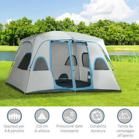 Tenda da Campeggio 4 Persone Impermeabile con 2 Stanze e Finestre a Rete, 400x275x210 cm, Grigia  ES2A20-226GYES2