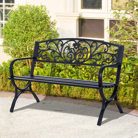 Panca Panchina da Giardino Esterno Metallo, Ghisa 127 × 60 × 85cm Nero 84B-009