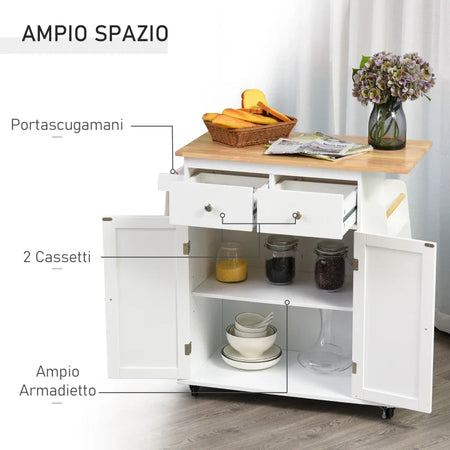 Carrello da Cucina Portaspezie a 3 Livelli e 4 Ruote in MDF e Truciolato, 89x45x89cm, Bianco ER3801-163ER3