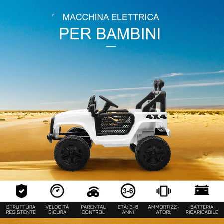 Macchina Elettrica per Bambini Jeep Fuoristrada con Telecomando e 2 Velocità, 100x65x72 cm, Bianco RF6370-142V91WTRF6