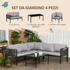 Set da Giardino 4 Pezzi con 2 Divanetti, Poltrona Angolare e Tavolino da Caffè in Vetro Temperato 84G-049V00LG
