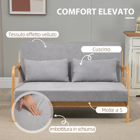 Divano 2/3 Posti imbottito Tessuto Effetto Velluto 122x71x76 Grigio YT2839-597V00GYRE2 , soggiorno salotto angolare ad angolo nero bianco marrone beige basso contenitore clic clac design moderno letto divani sala studio ufficio grande