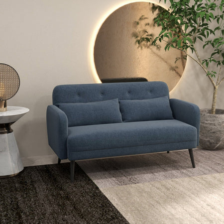 Divano 2 Posti con Rivestimento in Tessuto e 2 Cuscini, 135x74x82cm Blu Scuro soggiorno salotto ufficio studio F839-758V02DBA