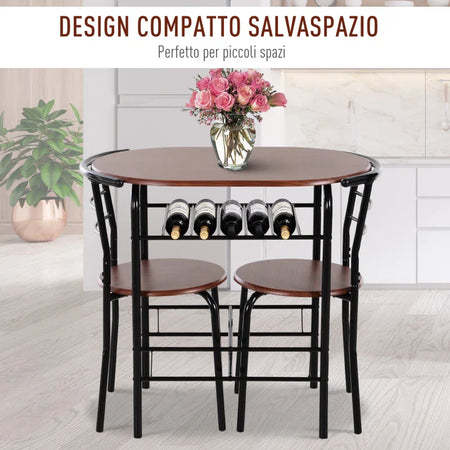 Set Tavolo Moderno con 2 Sedie per Sala da Pranzo, Set 3 Pezzi Mobili Salvaspazio da Cucina, Balcone, Ristorante o Bar, Marrone e Nero WQ2835-134WQ2
