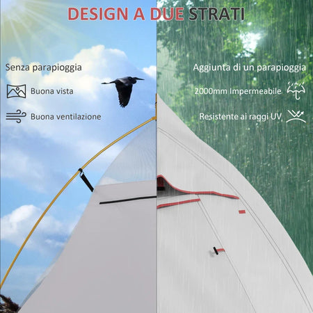 Tenda da Campeggio con Borsa da Trasporto, in Poliestere e Alluminio, 300x135x110 cm, Grigio Chiaro RJ4A20-424V00LGRJ4