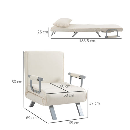 Poltrona Letto singolo materasso brandina Lettino 2 in 1 sedia con Schienale Inclinabile in 5 Posizioni, 65×69×82cm, Beige F833-040CWA