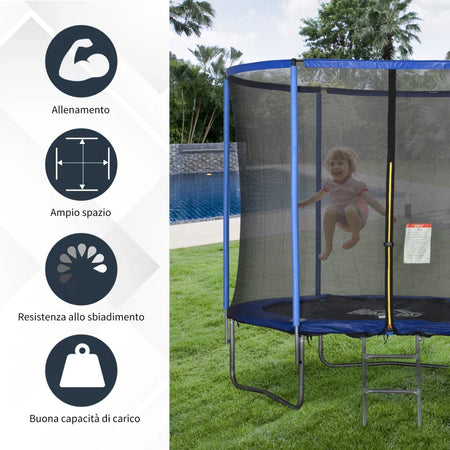 Tappeto Elastico per Bambini e Adulti con Rete e Bordo Imbottito, Giochi da Giardino e Casa Φ244x240cm Blu e Nero YH5A71-015V05YH5