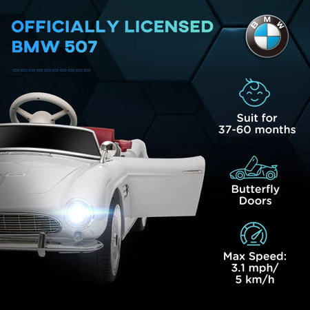 Macchina Elettrica per Bambini a 2 Porte con Licenza BMW 507, con Clacson e Telecomando, 115x55x47 cm, Bianca NH4370-305V90WTNH4