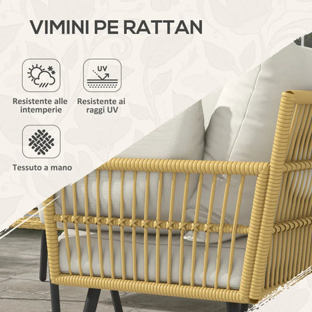 Set da Giardino 4 Pezzi in Rattan PE con Tavolino da Esterni 90x45x42 cm e 2 Divanetti per Esterni 6ex63x74 cm, Bianco Crema 860-324V00CW