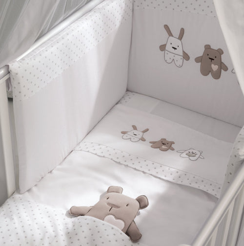 Completo Tessile 3 Pz Cuoricini Ted Bianco/Tortora