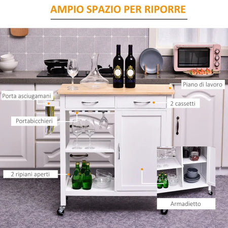 Carrello da Cucina Classico con Cassetti e Ruote in Legno Salvaspazio 89x40x84cm TR4801-069TR4