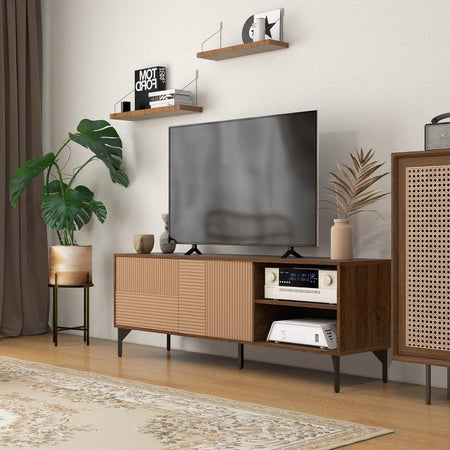 Mobile Porta TV fino 65" con 2 Armadietti e 2 Vani Aperti in Legno, 150x40x56cm, Marrone F839-665V80CFA