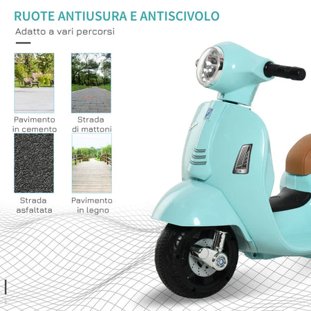 Moto Elettrica per Bambini con Licenza Ufficiale Vespa Batteria 6V, Fari e Clacson, per Bimbi da 18-36 mesi, Verde, 66.5x38x52cm MN7370-138GNMN7