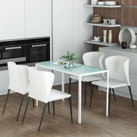 Tavolo Moderno Rettangolare Struttura in Metallo e Piano in Vetro Temperato - Bianco JH3835-479WTJH3