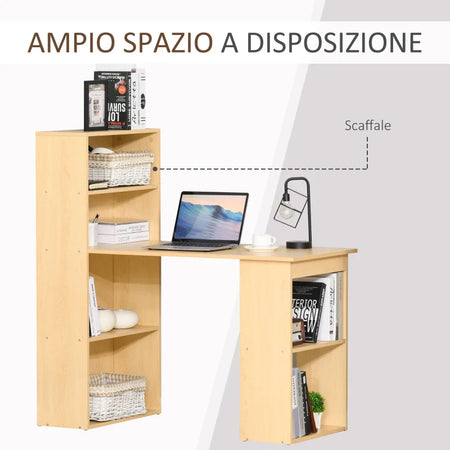 Scrivania Computer con Libreria Salvaspazio, Tavolo da Pranzo per Ufficio e Studio in Truciolato 120x55x120 cm RE1836-069RE1