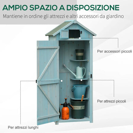 Casetta da Giardino Porta Attrezzi in Legno con 3 Ripiani, 77x54.2x179cm, Blu ZX4845-209V01BUZX4