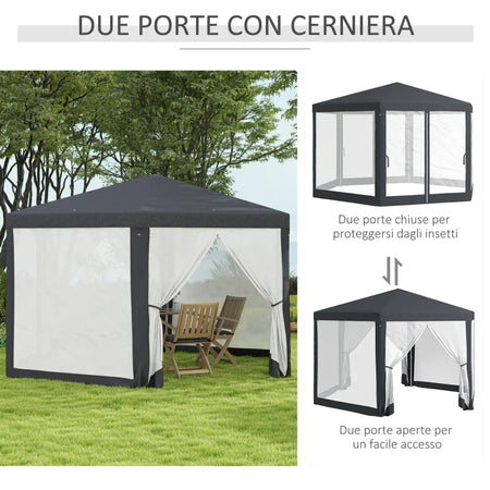 Gazebo da Giardino Esagonale con Doppio Ingresso, in Metallo e Poliestere, 3.94x3.94x2.5 m, Grigio  84C-044V02CG