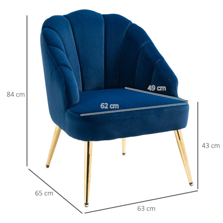 Poltrona in Velluto Imbottita con Schienale a Conchiglia per Camera e Salotto , 63x65x84cm sesia poltroncina soggiorno ufficio studio F839-205BUA
