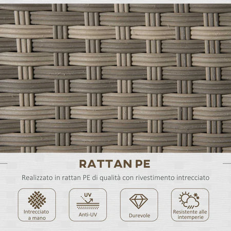 Set Salotto da Giardino in Rattan PE con Divano 3 Posti, 2 Poltrone, 2 Sgabelli e Tavolo, Grigio 860-198
