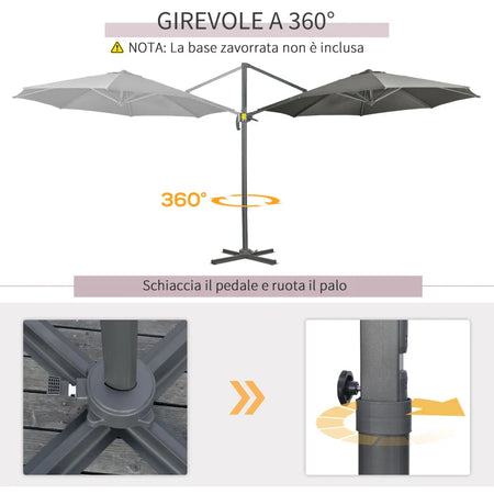 Ombrellone da Giardino Decentrato 3x2.5 m Girevole a 360° con Angolazione Regolabile, Grigio 84D-052V00GY