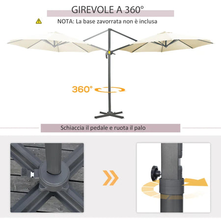 Ombrellone da Giardino Decentrato 3x2.5 m con Angolazione Regolabile e Girevole a 360°, Crema 84D-052V00CW