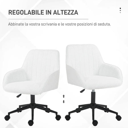 Sedia da Ufficio in Tessuto con Altezza Regolabile, Seduta Girevole e Ruote, Bianco HU8921-713V00WTHU8