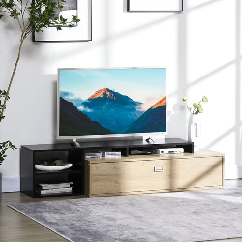 Mobile TV 32-65 con Ripiano Rimovibile e Armadietto con Anta Ribaltabile in MDF, 163x40x38 cm, color Legno e Nero soggiorno salotto camera D4D839-583V00AK4F4