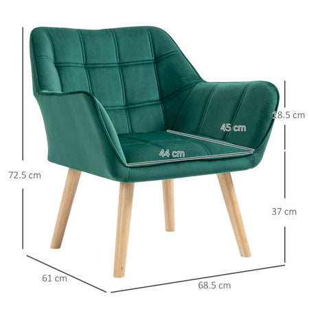 Poltroncina Stile Nordico in Legno ed Effetto Velluto Verde per Soggiorno o Ufficio , 64x62x72.5 cm , sedia poltrona salotto studio F833-799V00GNA