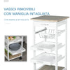 Carrello da Cucina Salvaspazio in Legno Bianco con 4 Ruote 37x37x82cm UH3801-152WTUH3