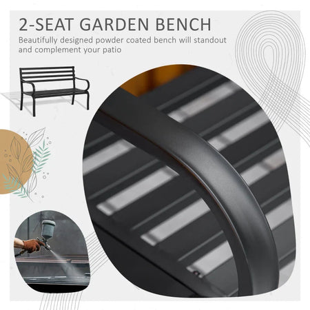 Panchina da Esterno in Metallo Impermeabile Nero, Panca da Giardino a due Posti, 127 x 62 x 82cm - Max 240kg  84B-010