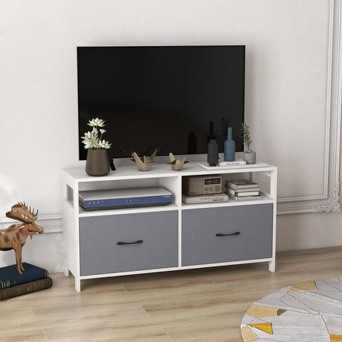 Mobile TV 50 max in MDF e Tessuto non Tessuto con 2 Cassetti e 2 Ripiani, 100x30x53 cm, Bianco e Grigio F839-776V80WTA